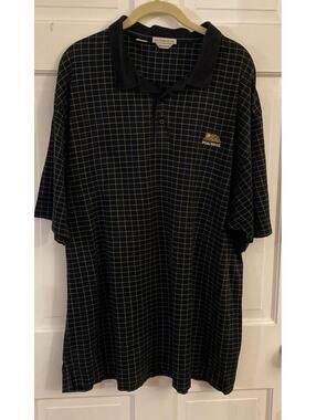 Cutter And Buck PGA Tour Golf West Polo Shirt Men's Black/Yellow/White Plaid XL